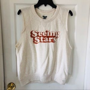 NWOT AERIE tan seeing stars cut off crewneck muscle shirt Size small